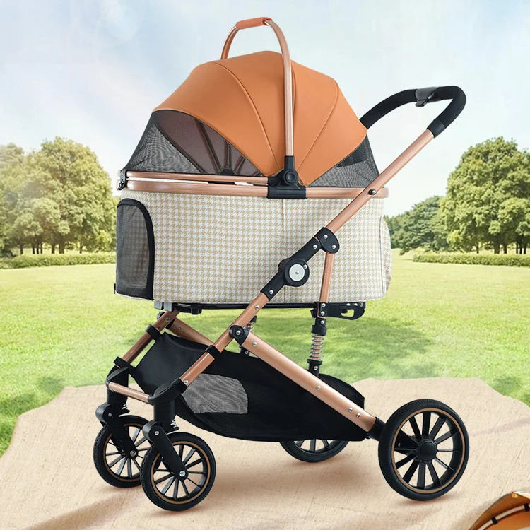 2024  Pet Stroller Cat Dog Stroller With Storage Basket Foldable Lightweight Dog Carrier Trolley Jogging Stroller