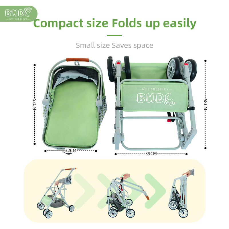 2024 Hot Sale and New Design Pets Dogs Strollers Cats Foldable 4 Wheels Trolley