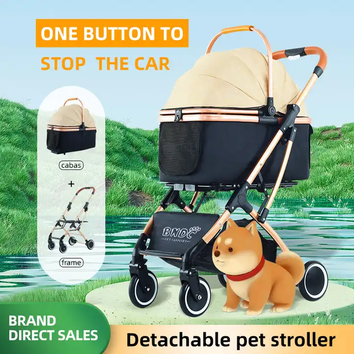 2024 Double Layer Pet Stroller Foldable Carrier Detachable Lightweight Cat Dog Stroller with 4 Wheels