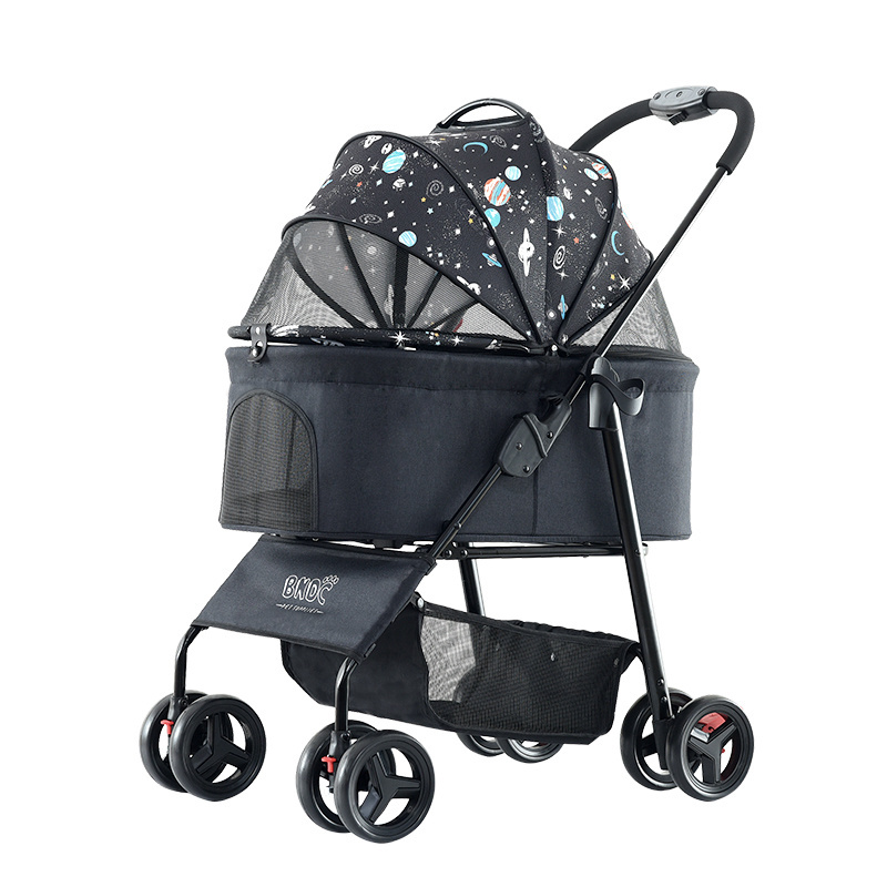 2024 Big space 4 Wheels Folding Easy To Assemble Pet Trolley Dog Stroller