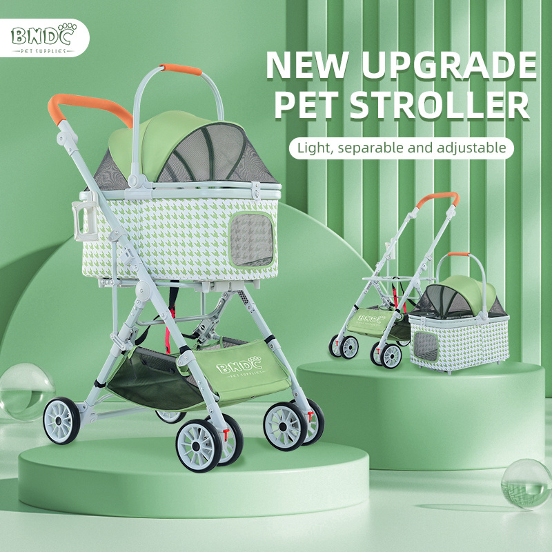 2024 Hot Sale and New Design Pets Dogs Strollers Cats Foldable 4 Wheels Trolley