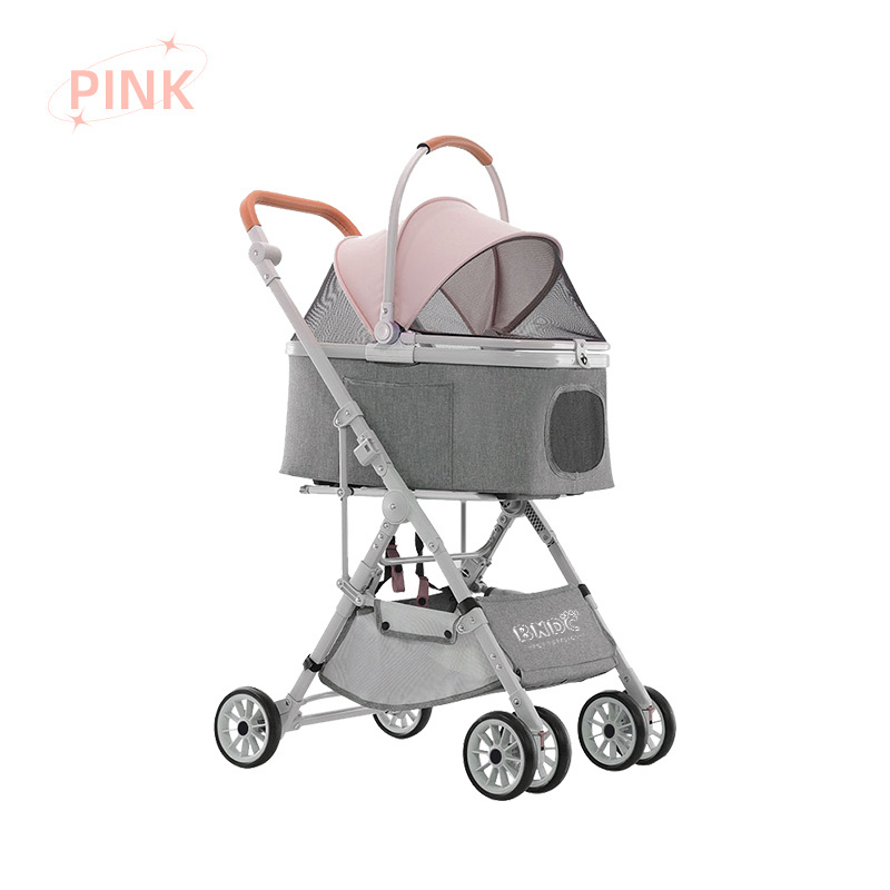 2024 Hot Sale and New Design Pets Dogs Strollers Cats Foldable 4 Wheels Trolley