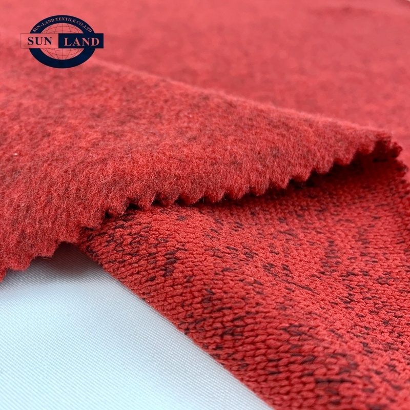 autumn coat half zip hoodie clothing material 100% polyester knitted melange fleece fabric mesh fabric