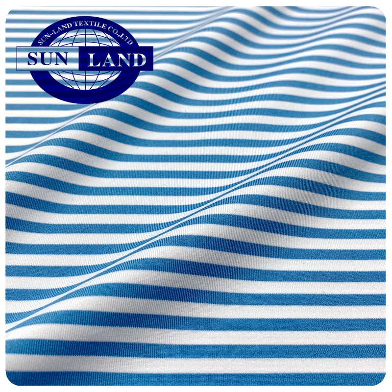 China knit factory sportswear stretch  young man golf shirt clothing 88 polyester 12 spandex stripe single jersey fabric