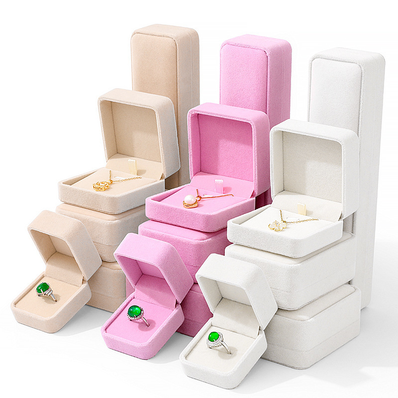 Factory Direct Glossy Lamination Flannel Jewelry Box Stock Plush Ring Finger Bracelet Necklace Storage Box