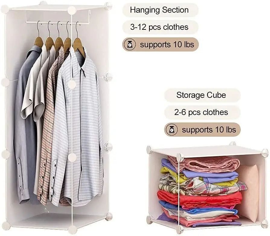 Portable Closet Wardrobes With Clothes Hanging Rod,Closet Organizers And Storage Shelves Cabinet Armoire For Bedroom