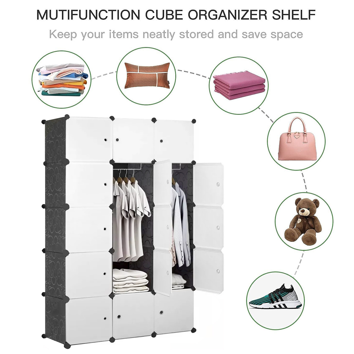 Hot Sale Cabinet Rectangular Plastic  Portable Cube Foldable Wardrobe Organiser Wardrobe