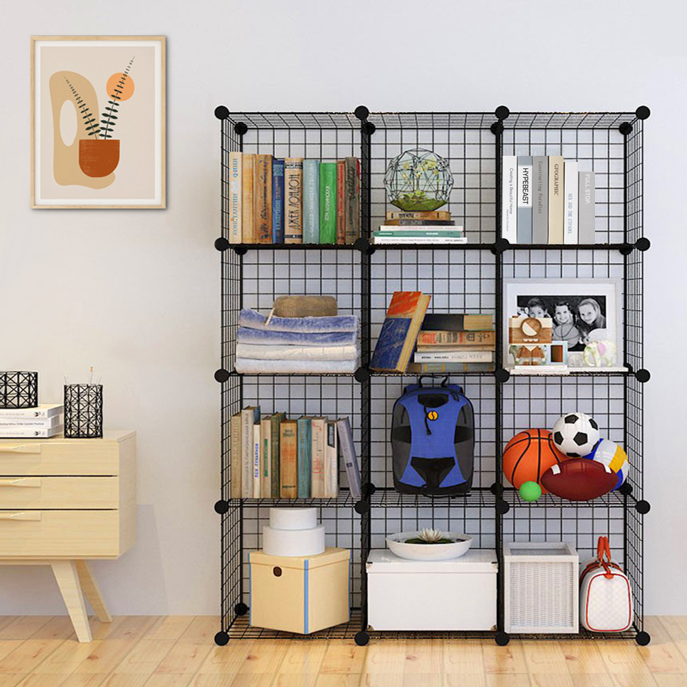 Factory direct sale Diy 12 Cube Metal Wire Storage Organizer Mesh Shelves For Books Toys Bags