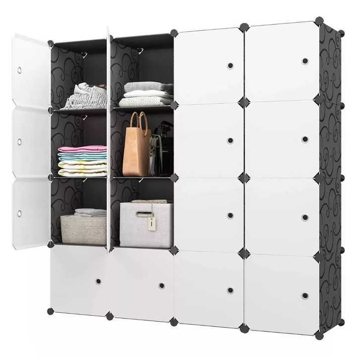 Hot Selling Cabinet 16 Door White Rectangle Plastic Folding Storage Box Portable Cube Closet Organizer