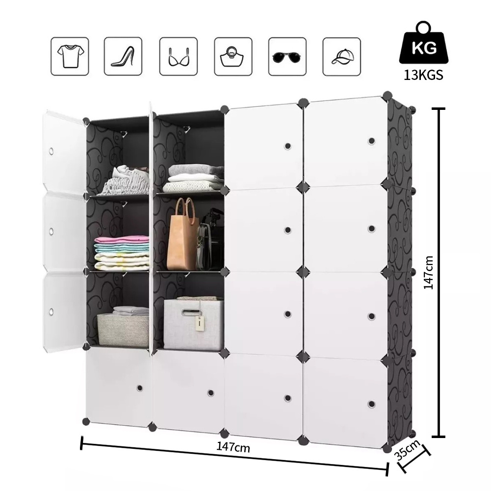 Hot Selling Cabinet 16 Door White Rectangle Plastic Folding Storage Box Portable Cube Closet Organizer