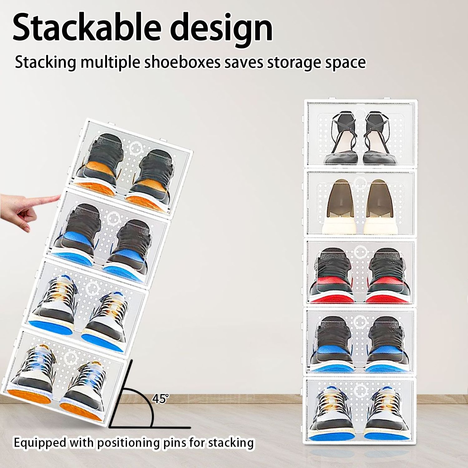 Wholesale Stackable Shoes Box Plastic Storage Clear Drop Front Shoe Box Shoe Organizer with Round Hole