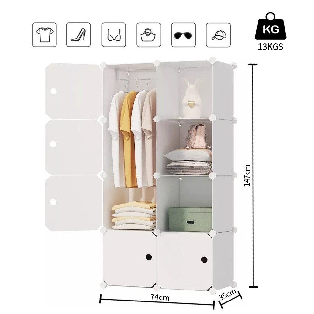 Portable Closet Wardrobes With Clothes Hanging Rod,Closet Organizers And Storage Shelves Cabinet Armoire For Bedroom