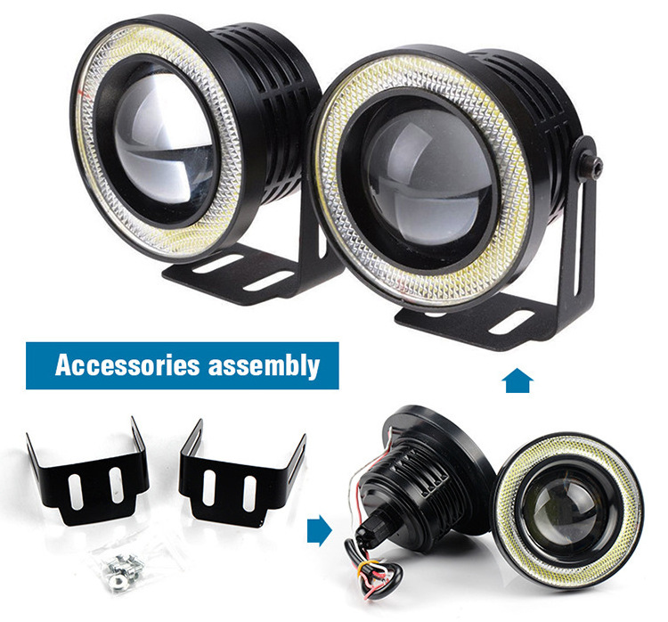 2.5 3.0 3.5 Inch Car Angel Eye Halo Rings Fog Light Led Fog Light With Cob Drl Lamp 12V White Yellow Blue Headlight