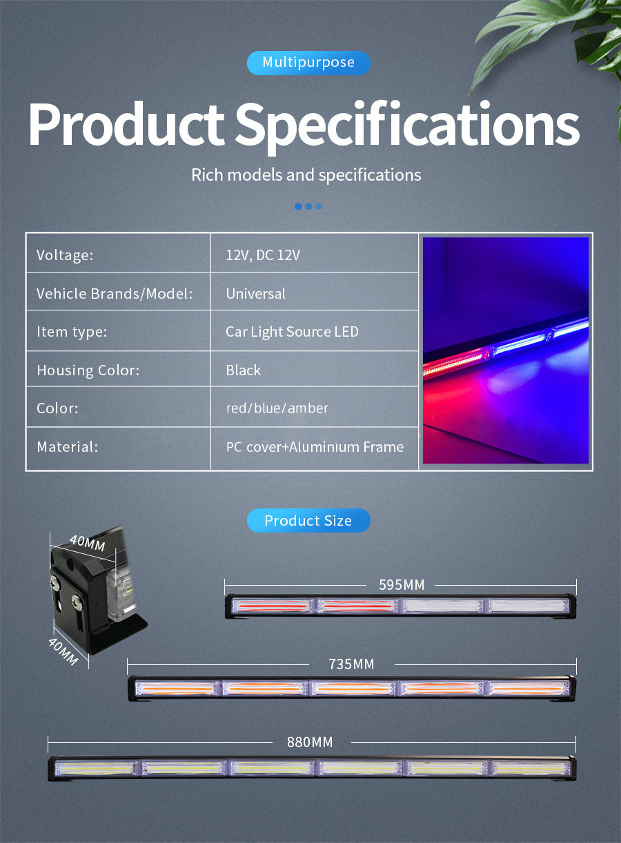 COB Strobe Flashing Lights Bar with High Visibility Traffic Advisor Strobe Light Bar LED Warning Traffic Warning Light