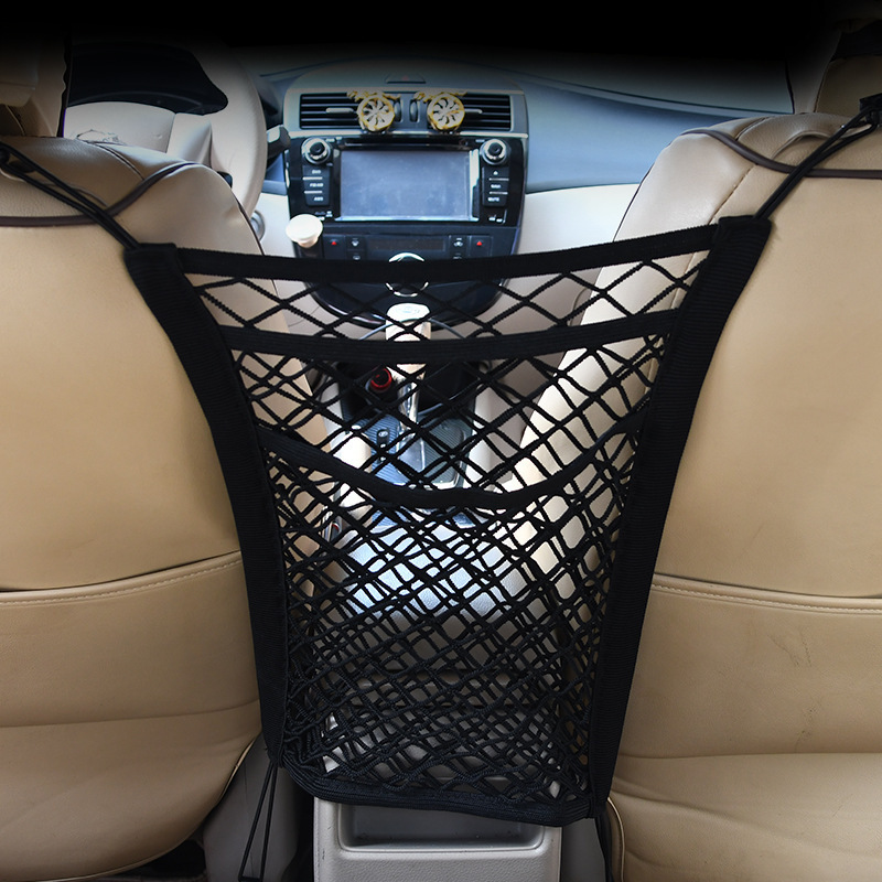 Car Styling Storage Net Bag Between Seats Car Divider Pet Barrier Stretchable Elastic Mesh Bag Organizer Auto Accessories