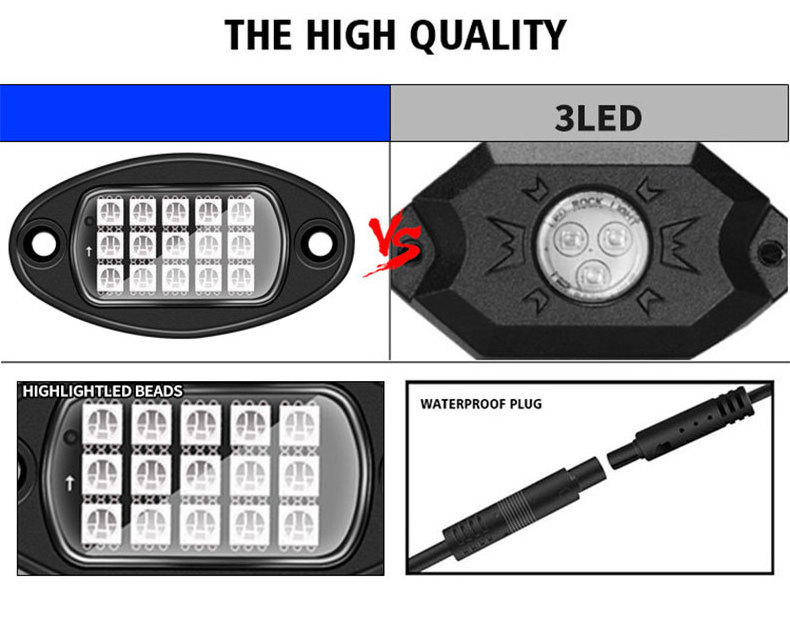 15LEDS RGB LED Rock Lights For Jeep Off-Road Truck Boat Music Sync Undergolw 4/6/8 In 1 Bluetooth APP Control Car Chassis Light