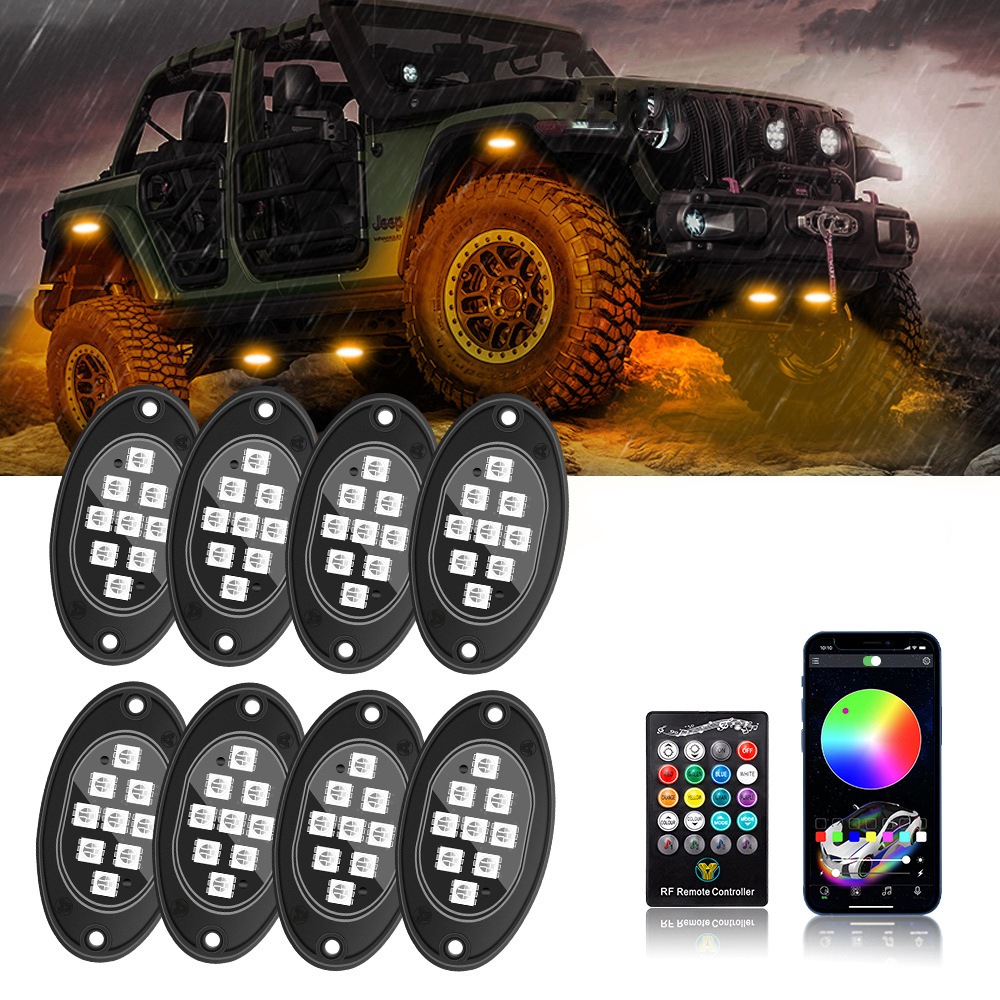 6/8/12pcs-in-1 9LED Car Trunk LED Rock Light 12V RGB Exterior Atmosphere Light Car Bottom Light Lamp Support Remote APP Control