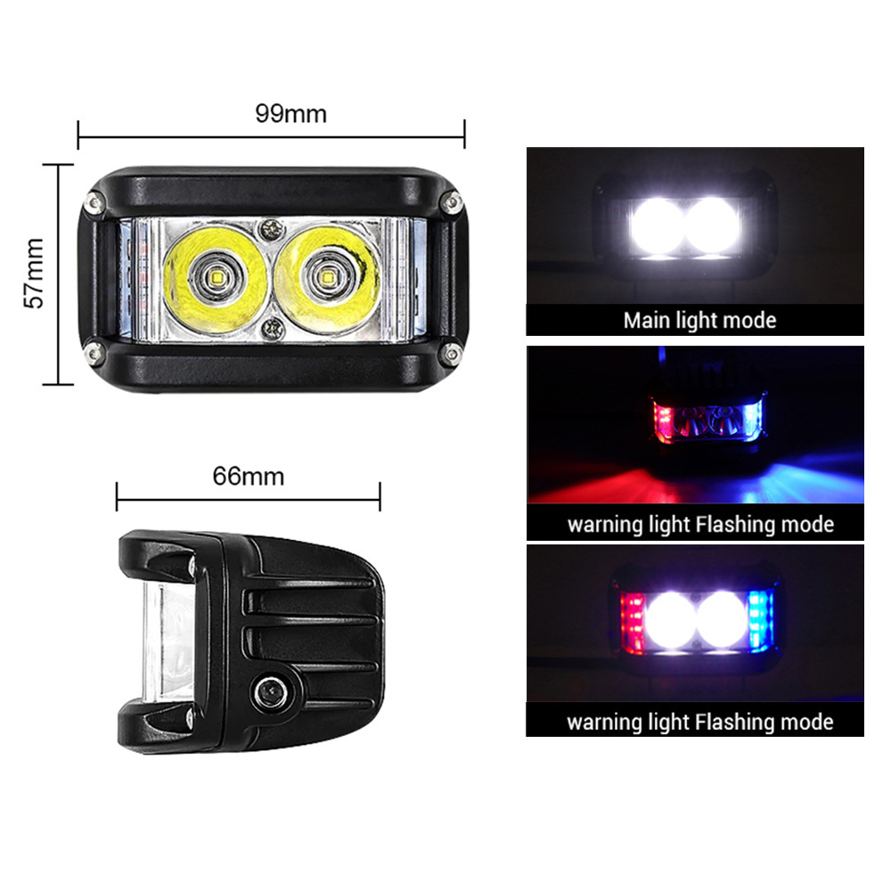 Amber Red Blue White Dual Side Shooter 4 inch Square Fog Light Led Flash Driving Light Led Offroad Light