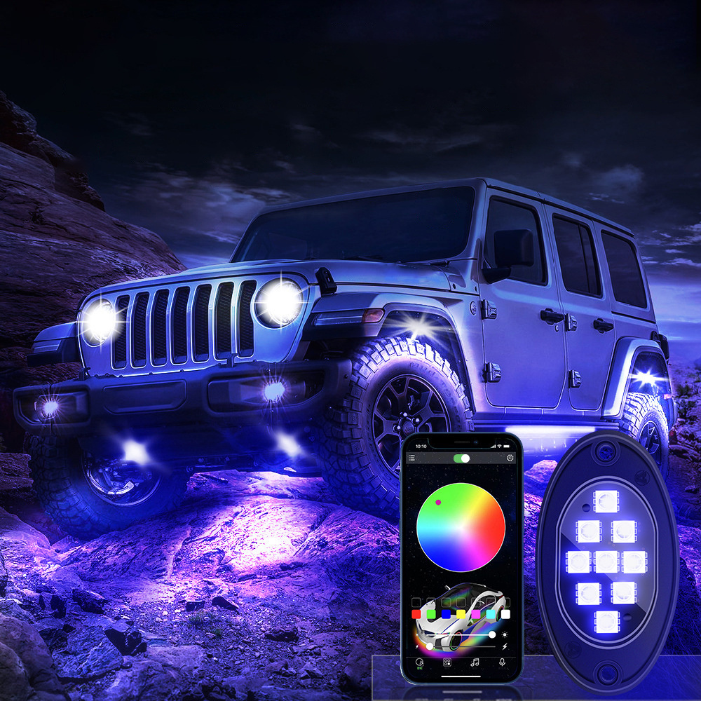 Rock Lights for Trucks RGB LED Rock Lights with APP Remote Control Music Mode for Pickup Off Road Jeep SUV ATV UTV Car