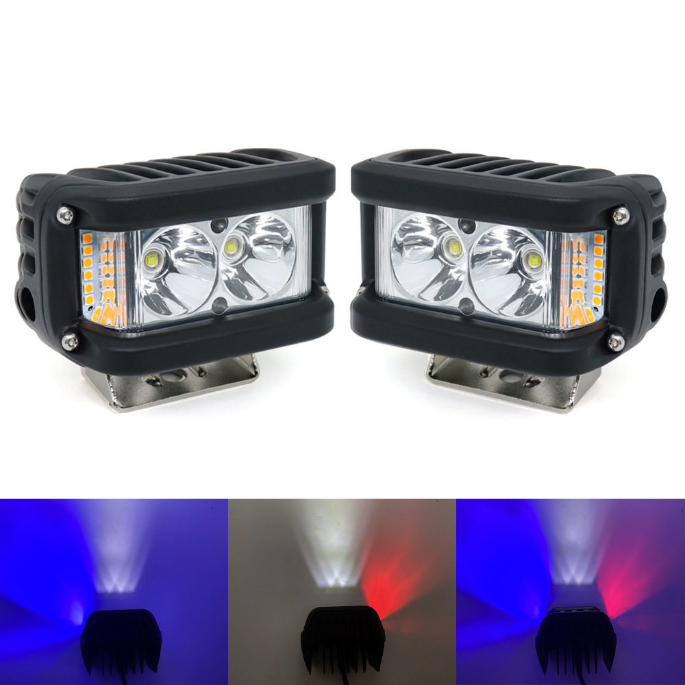 Amber Red Blue White Dual Side Shooter 4 inch Square Fog Light Led Flash Driving Light Led Offroad Light