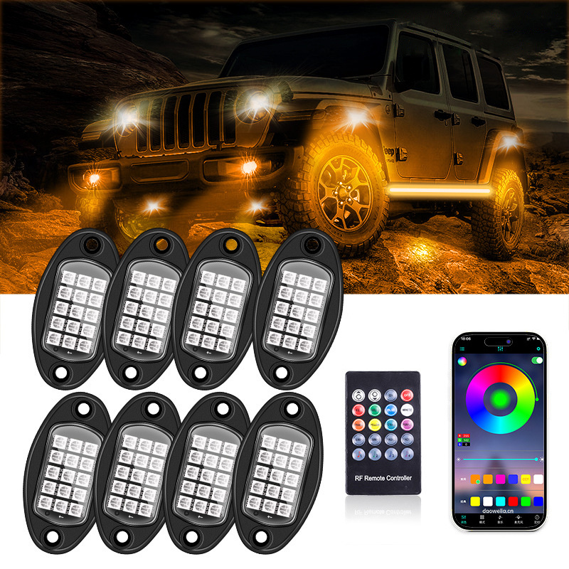 15 Led Rock Lights Rgb Underglow 8Pods Light 12 In 1 New Chassis Ambient Atmosphere Lights For Car Truck Atv