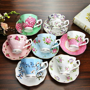 Ceramic English Afternoon Vintage Tea Cups Chinese Coffee Bone China Flower Floral Tea Cup with Saucers Luxury Simple for Home