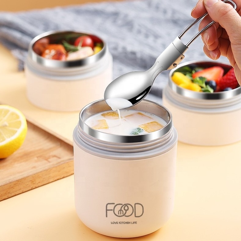 Porridge soup breakfast cup double layer food jar flask  thermal insulated stainless steel lunch box for kids with spoon