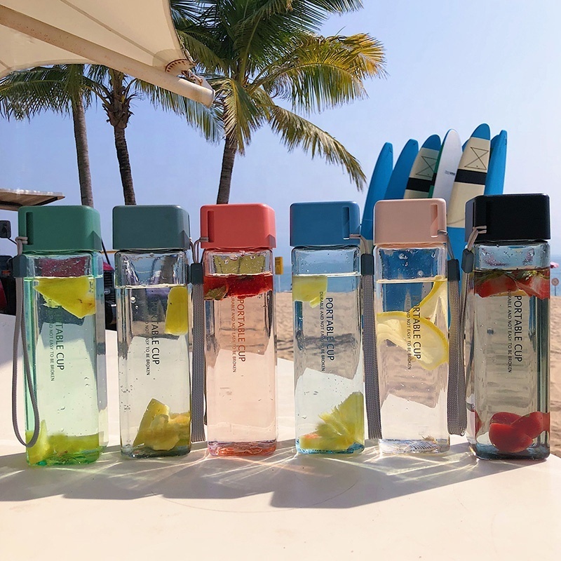 Fruit tea coffee infuser travel square bottle waters,bpa free transparent clear plastic square shape water bottle plastic