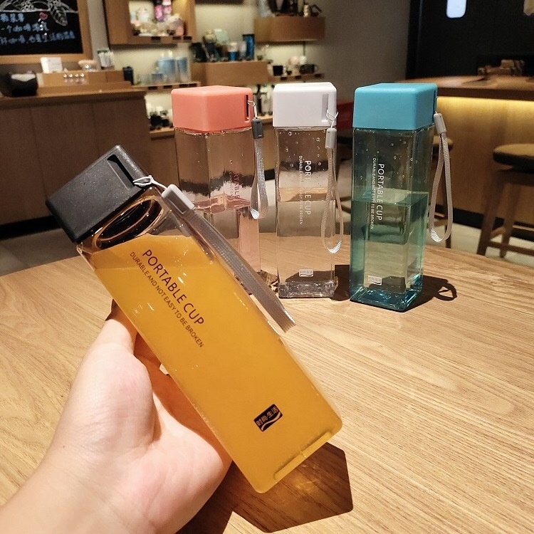 Fruit tea coffee infuser travel square bottle waters,bpa free transparent clear plastic square shape water bottle plastic