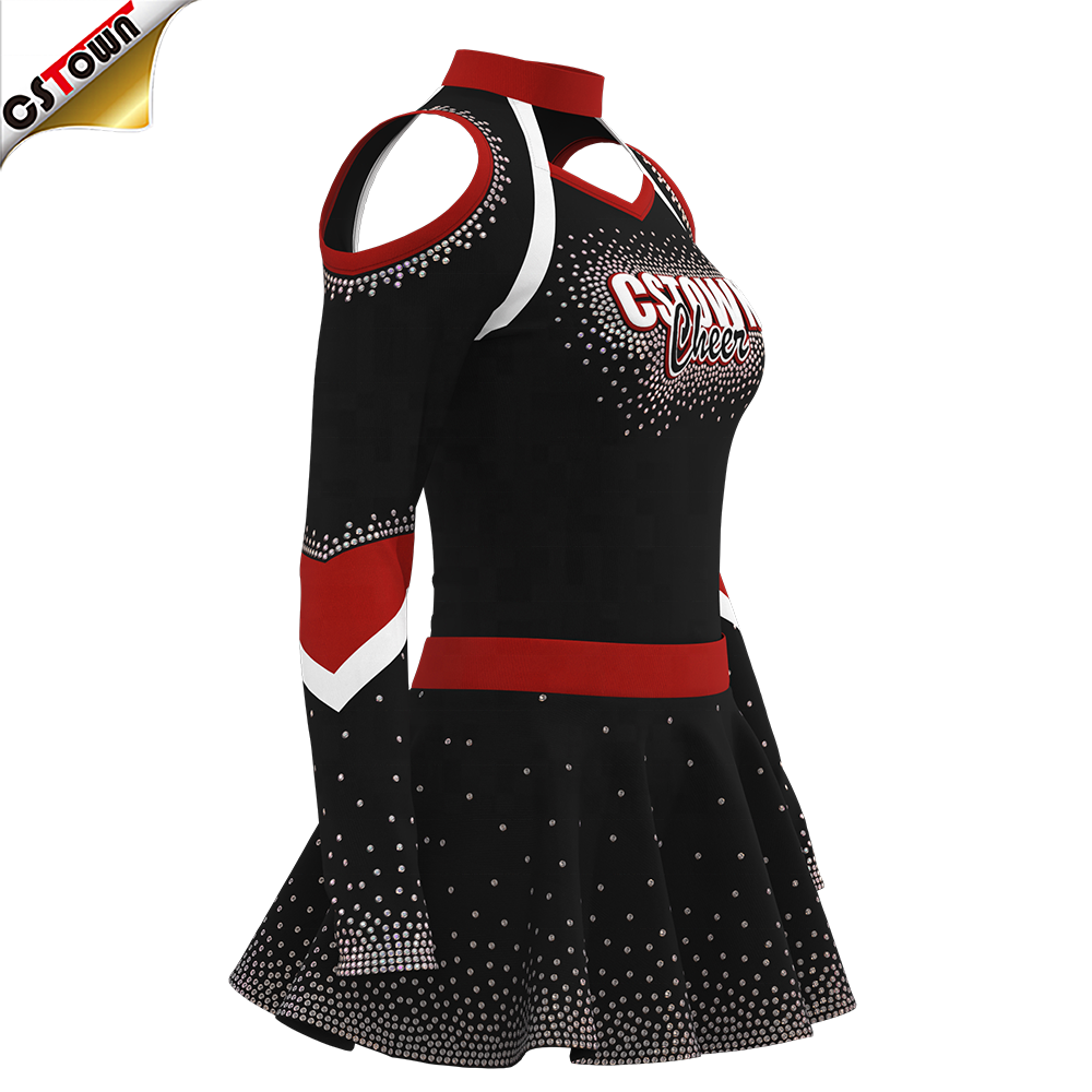 2024 New Arrivals Red And Black Cheerleading Uniforms For Kids Two Piece Cheerleader Costume