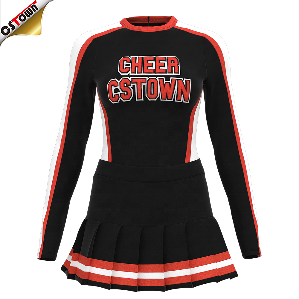 Custom Style Cheer Uniforms Orange Black Red Custom Cheerleading Skirt Shell Top for Cheerleaders