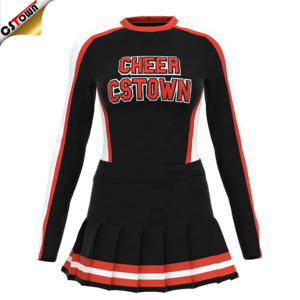 Custom Style Cheer Uniforms Orange Black Red Custom Cheerleading Skirt Shell Top for Cheerleaders