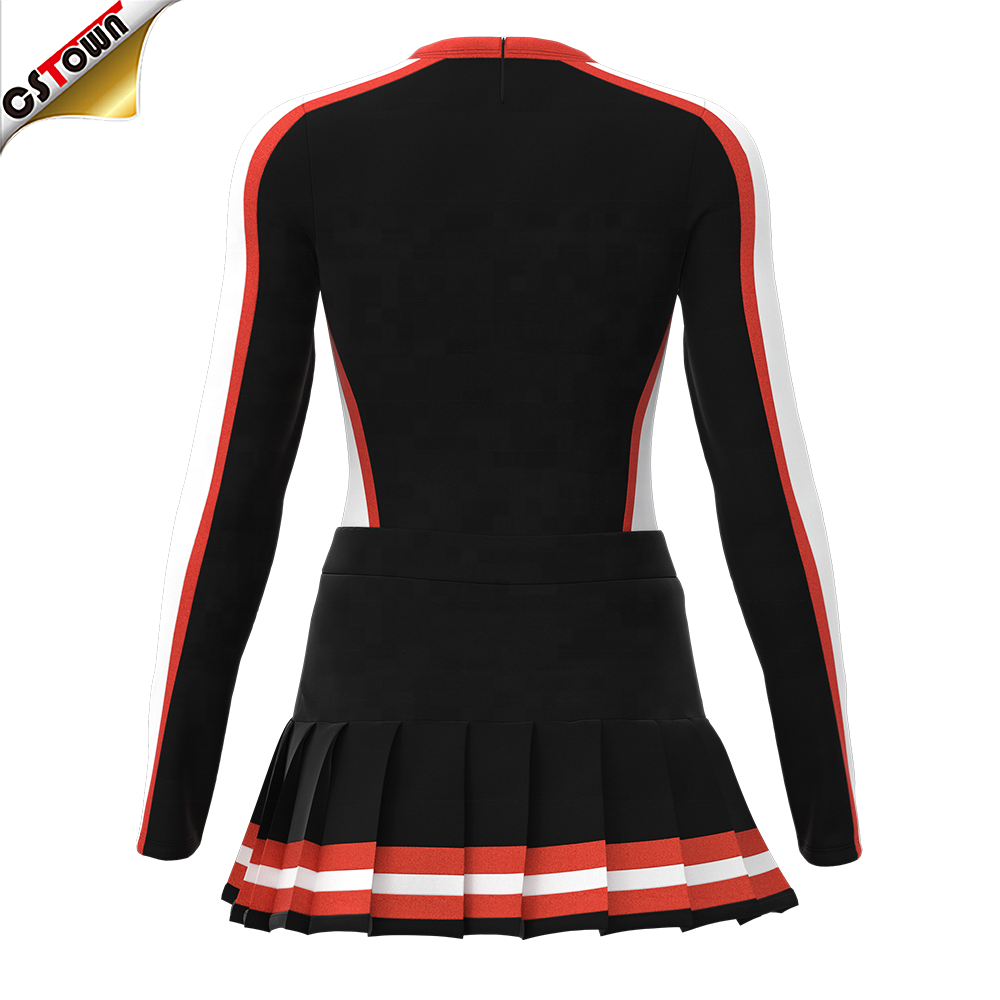 Custom Style Cheer Uniforms Orange Black Red Custom Cheerleading Skirt Shell Top for Cheerleaders