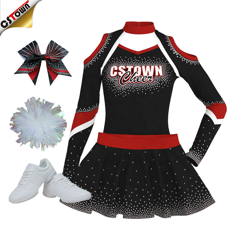 2024 New Arrivals Red And Black Cheerleading Uniforms For Kids Two Piece Cheerleader Costume