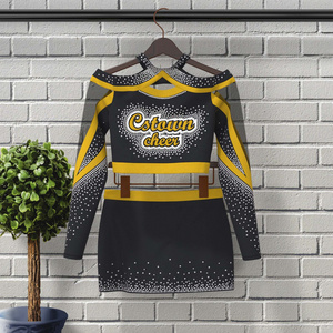 New Arrivals Digital Print Yellow and Black Cheerleading Uniforms 2 Piece Cheerleader Costume