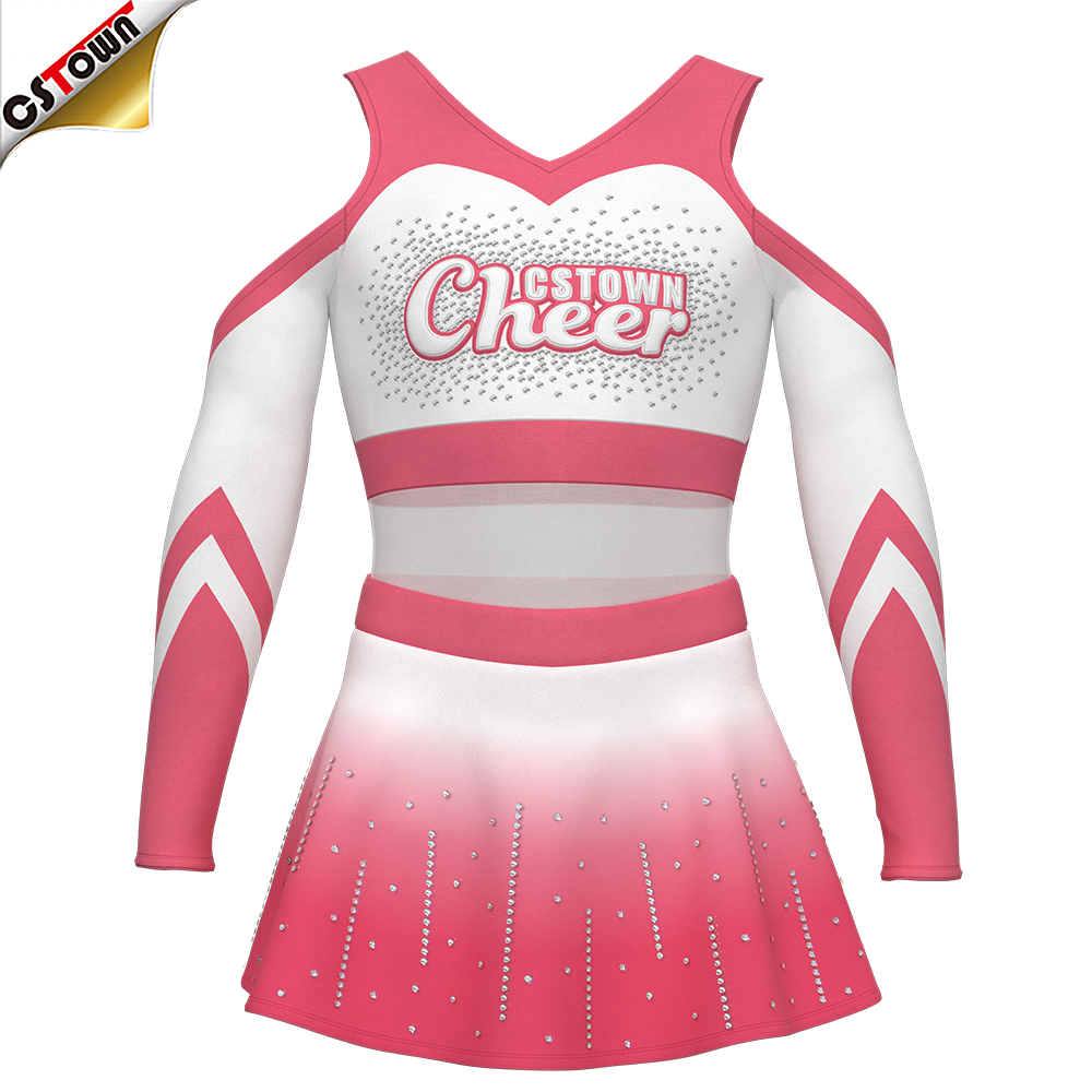 Wholesale Digital Printing Pink Cheerleading Uniforms Cheer Uniforms for Girls