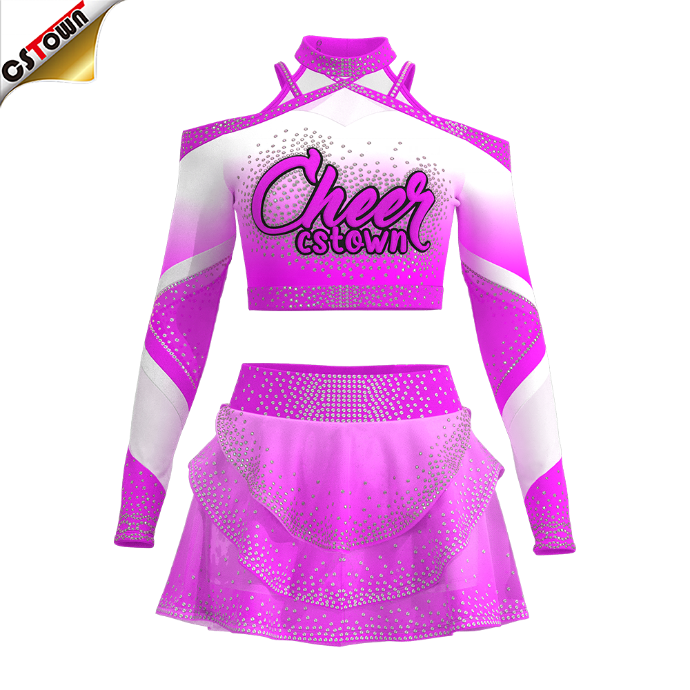 new arrival black and pink cheerleading skirt cheerleading uniform design long sleeve cheerleading uniforms