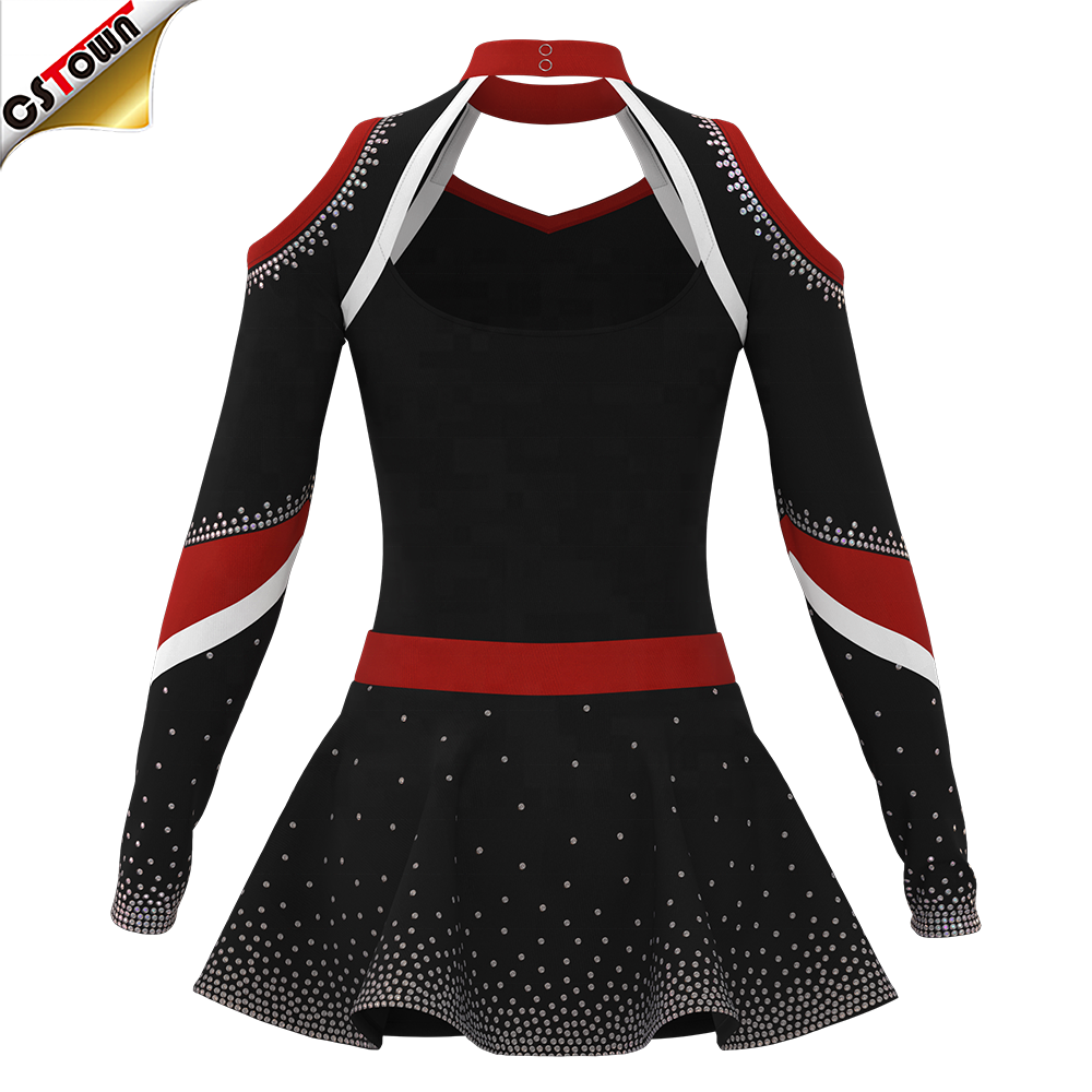 2024 New Arrivals Red And Black Cheerleading Uniforms For Kids Two Piece Cheerleader Costume