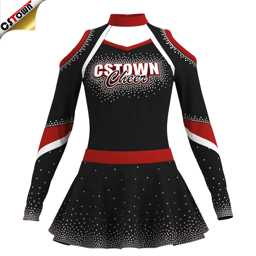 2024 New Arrivals Red And Black Cheerleading Uniforms For Kids Two Piece Cheerleader Costume