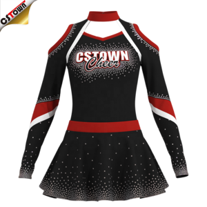 2024 New Arrivals Red And Black Cheerleading Uniforms For Kids Two Piece Cheerleader Costume