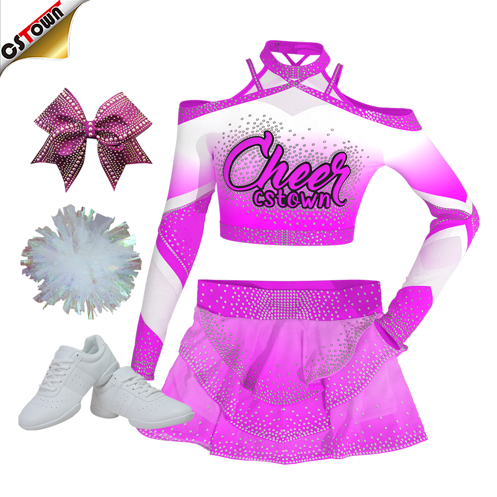 new arrival black and pink cheerleading skirt cheerleading uniform design long sleeve cheerleading uniforms