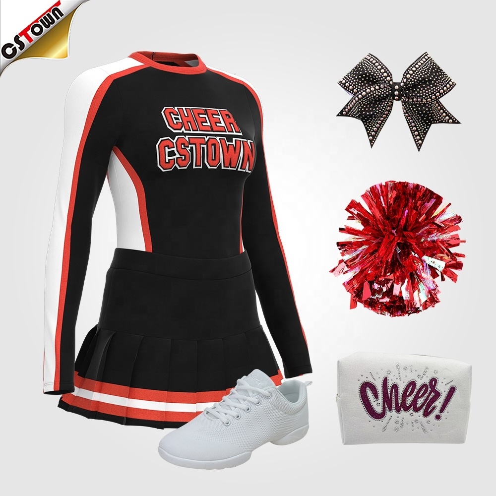 Custom Style Cheer Uniforms Orange Black Red Custom Cheerleading Skirt Shell Top for Cheerleaders