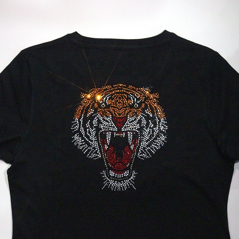 Custom Rhinestone Heat Transfer Bling Tiger Wholesale Rhinestone Iron on Rhinestone Motif for  T Shirt