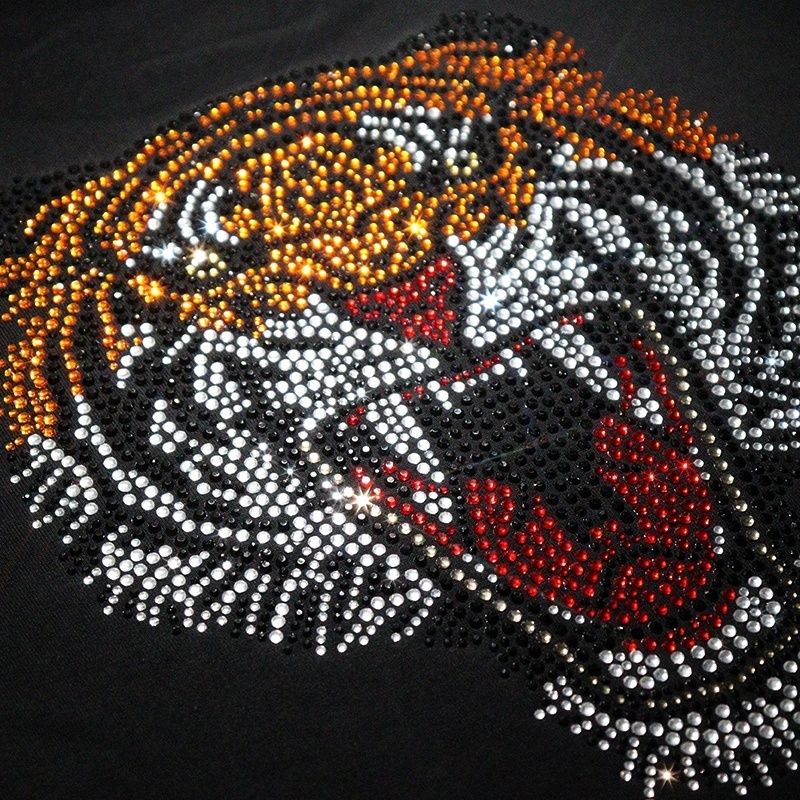 Custom Rhinestone Heat Transfer Bling Tiger Wholesale Rhinestone Iron on Rhinestone Motif for  T Shirt