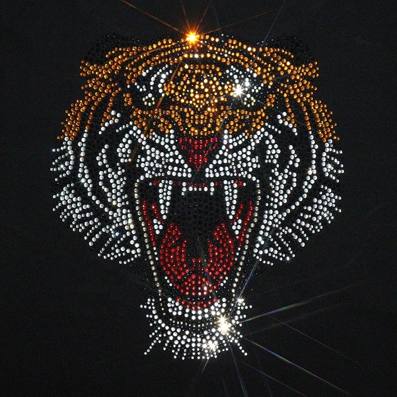 Custom Rhinestone Heat Transfer Bling Tiger Wholesale Rhinestone Iron on Rhinestone Motif for  T Shirt