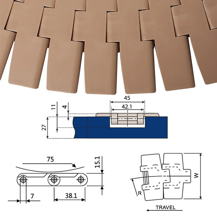 Factory adequate stock 880TAB side flexing chains plastic flat top chain table top conveyor chains