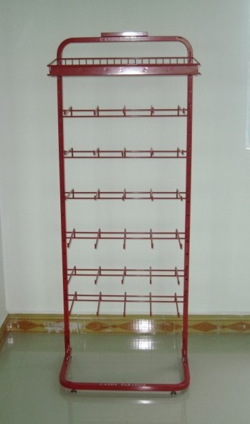 Supermarket promotional grocery metal rack with Candy, 6 layers metal display shelf with hanging hooks