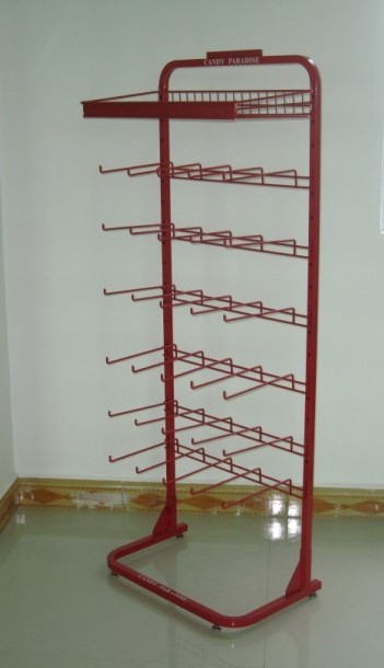 Supermarket promotional grocery metal rack with Candy, 6 layers metal display shelf with hanging hooks