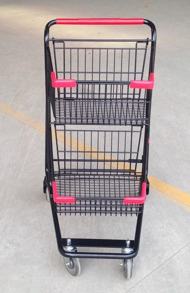 MOQ 100 PC Winn Dixie Supermarket Wire Basket Cart, Double Baskets Shopping Cart For Stores