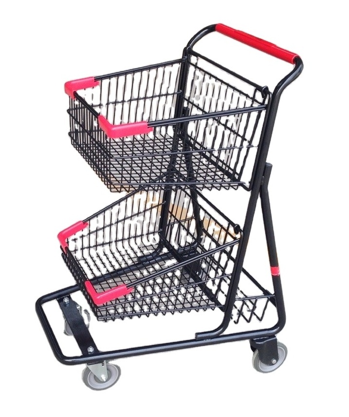 MOQ 100 PC Winn Dixie Supermarket Wire Basket Cart, Double Baskets Shopping Cart For Stores